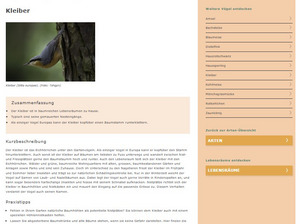 Screenshot eines Unterseite der BetterGardens-Webseite. Man sieht den Steckbrief des Kleibers: Es hat ein schönes Bild, eine Infobox, einen Beschreibungstext und Praxistipps.